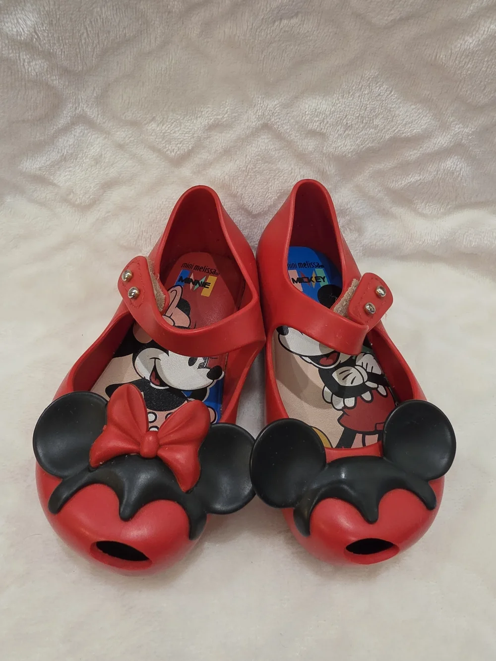 Mini Melissa Kids Sz 6 Red Disney Mickey Minnie Mouse Jelly Shoes w/ Ear Accents